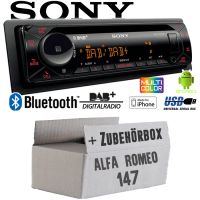 Autoradio Radio mit MEX-N7300BD | Bluetooth | DAB+ | CD/MP3/USB MultiColor iPhone - Android Auto - Einbauzubehör - Einbauset passend für Alfa Romeo 147 grau