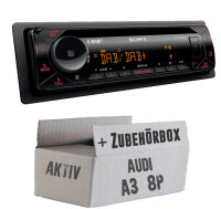 Autoradio Radio mit MEX-N7300BD | Bluetooth | DAB+ | CD/MP3/USB MultiColor iPhone - Android Auto - Einbauzubehör - Einbauset passend für Audi A3 8P AKTIV