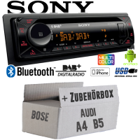 Autoradio Radio mit MEX-N7300BD | Bluetooth | DAB+ | CD/MP3/USB MultiColor iPhone - Android Auto - Einbauzubehör - Einbauset passend für Audi A4 B5 Bose