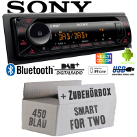 Smart ForTwo 450 blau - Autoradio Radio mit MEX-N7300BD | Bluetooth | DAB+ | CD/MP3/USB MultiColor iPhone - Android Auto - Einbauzubehör - Einbauset