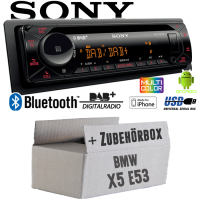 Autoradio Radio mit MEX-N7300BD | Bluetooth | DAB+ | CD/MP3/USB MultiColor iPhone - Android Auto - Einbauzubehör - Einbauset passend für BMW X5 E53