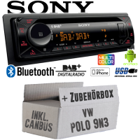 Autoradio Radio mit MEX-N7300BD | Bluetooth | DAB+ | CD/MP3/USB MultiColor iPhone - Android Auto - Einbauzubehör - Einbauset passend für VW Polo 9N3 inkl. CanBus Interface