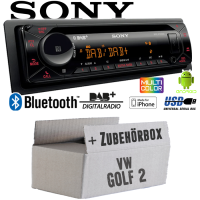 Autoradio Radio mit MEX-N7300BD | Bluetooth | DAB+ | CD/MP3/USB MultiColor iPhone - Android Auto - Einbauzubehör - Einbauset passend für VW Golf 2 II
