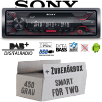 Autoradio Radio Sony DSX-A310DAB - DAB+ | MP3/USB - Einbauzubehör - Einbauset passend für Smart ForTwo 450 grau - justSOUND