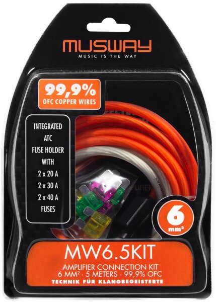 Musway MW6.5KIT -  Kabelkit VOLLKUPFER 6mm² mit Sicherung | 5m