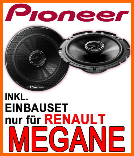 Pioneer Lautsprecher TS-G1720F - 16,5cm 2-Wege 300 Watt Koax Einbauset passend für Renault Megane 1 - justSOUND